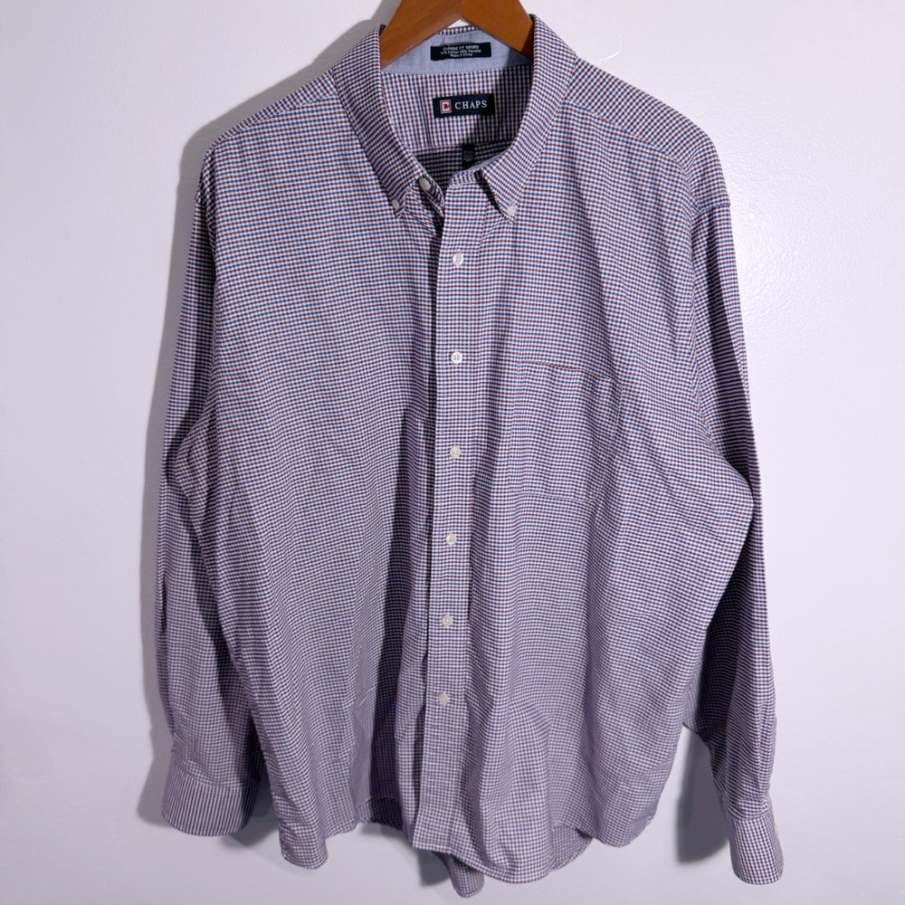 Chaps Classic Fit Oxford Red And Blue Long Sleeve Button Down Size XXL